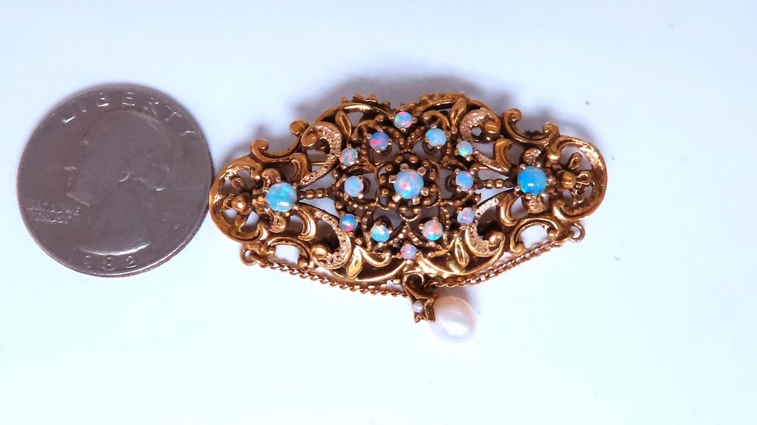 Vintage Edwardian Natural Opal Pin 14kt Pendant 12368** - 4