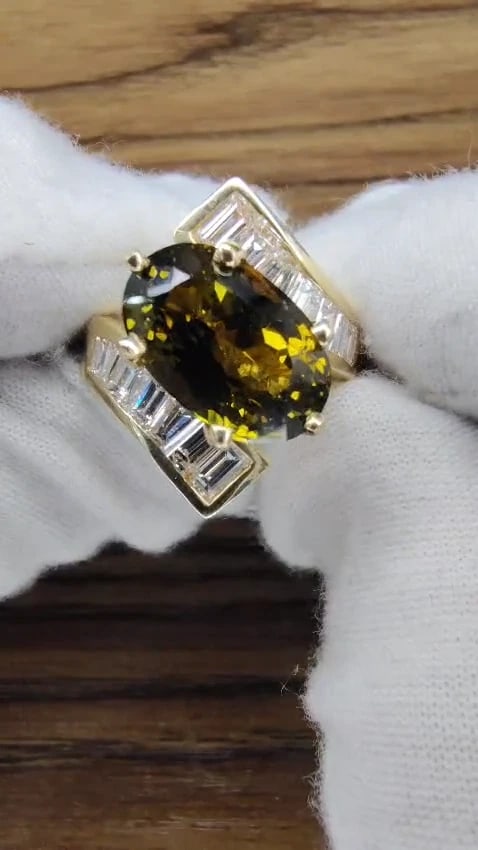 GIA Certified 8.92ct Natural Chrysoberyl Diamonds Bypass Ring 14kt*v - 2