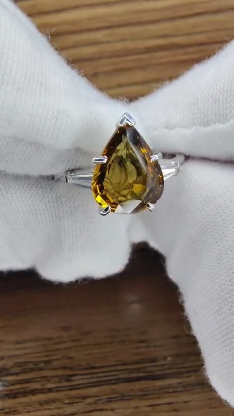 GIA Certified 2.36ct Natural Yellow Natural Sapphire Diamonds Ring Platinum *v - 2