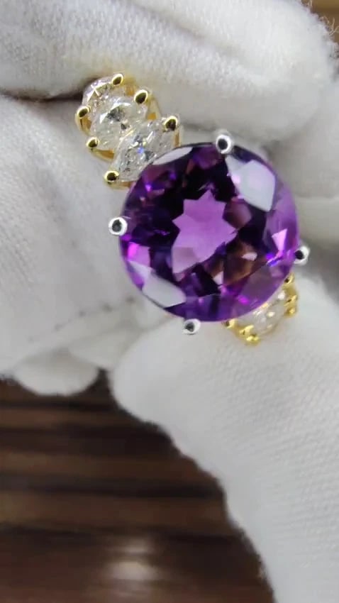 4.45ct Natural Round Vivid Purple Amethyst Diamond Ring 14 Karat *v - 2