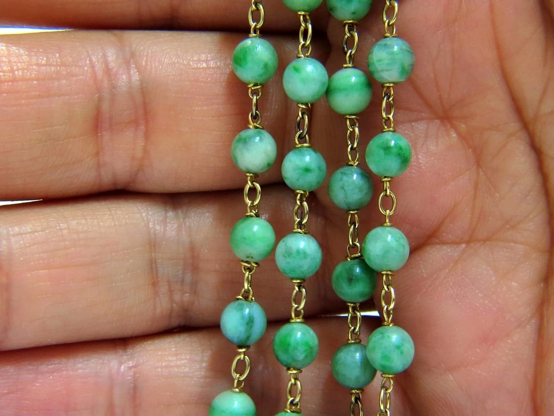 GIA NATURAL 210CT JADE BEAD NECKLACE & NO ENHANCEMENTS** - 4