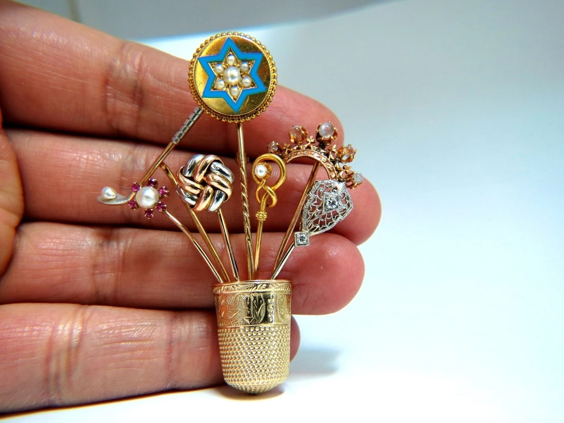 14kt Vintage Seamstress Thimble collection Pin** - 3