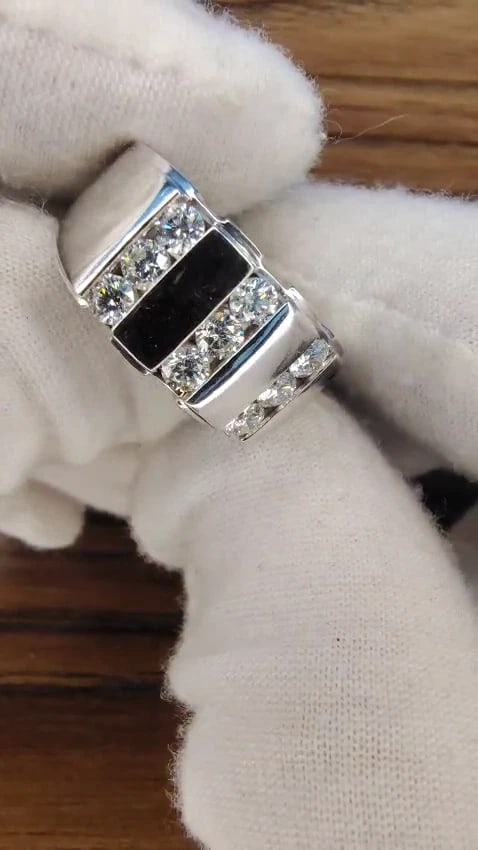 1.05ct Natural Round cut Diamonds mens band 14kt Channel (9) Comfort Fit *v - 2