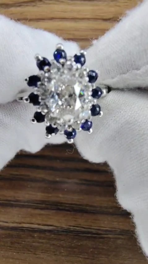.70ct Natural Oval Diamond Sapphire Cluster Platinum Ring *v - 2