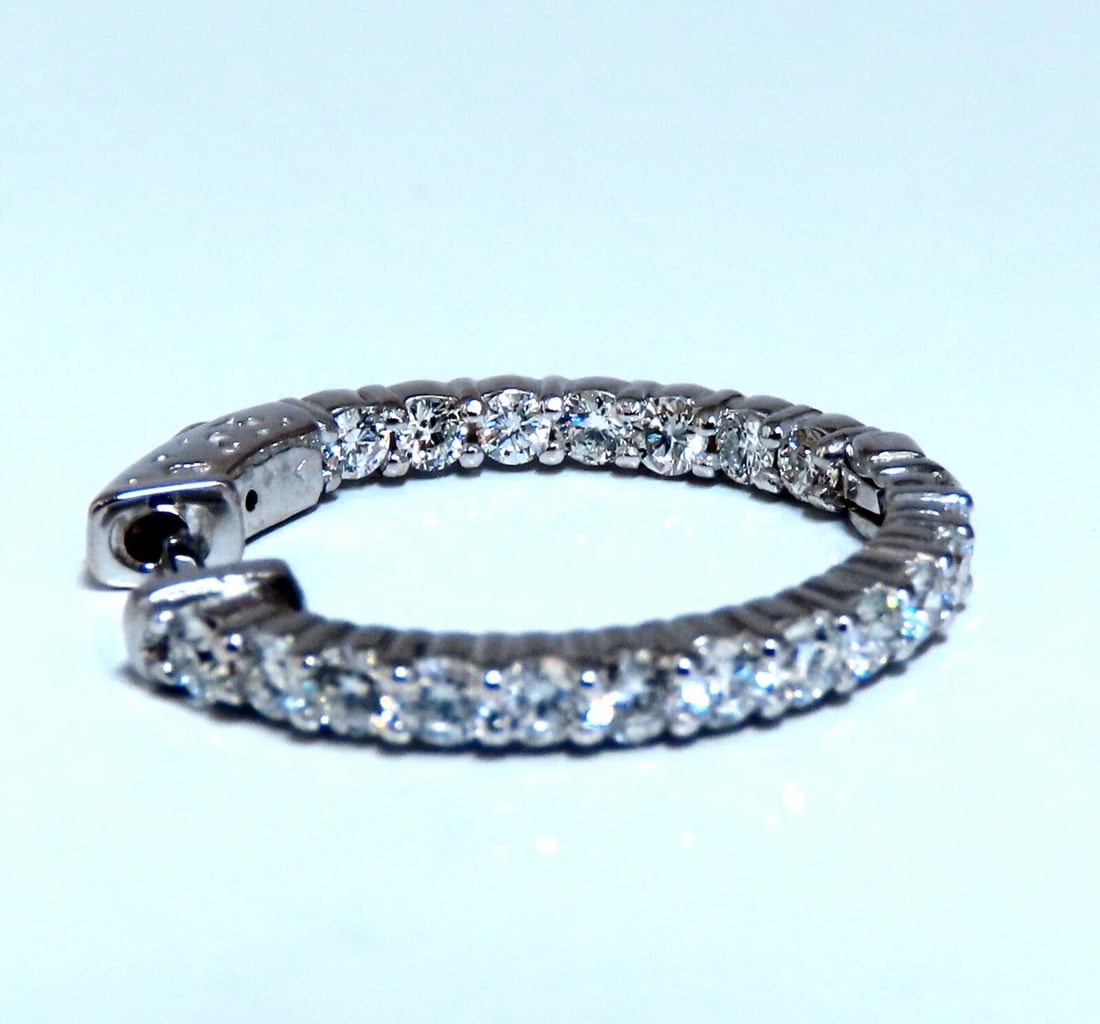 2.20ct Natural Diamond Hoop Earrings 14kt White Gold -1 inch** - 2
