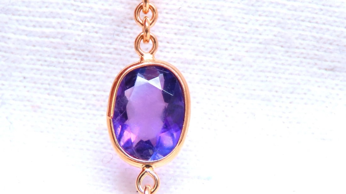 15ct Natural Sapphire Aquamarine Amethyst Yard Necklace 14kt Gold ** - 6