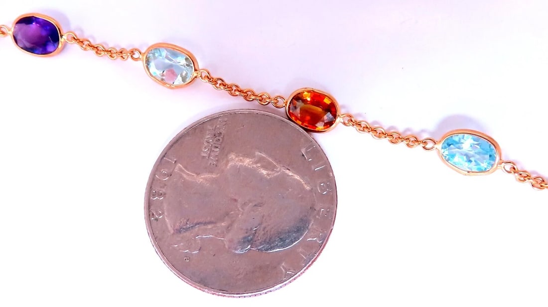 15ct Natural Sapphire Aquamarine Amethyst Yard Necklace 14kt Gold ** - 9