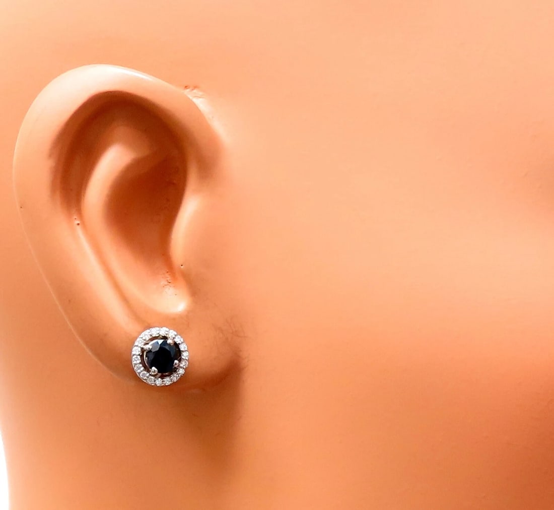 1.10ct Natural Sapphire Diamonds Cluster Earrings 14 Karat gold** - 3