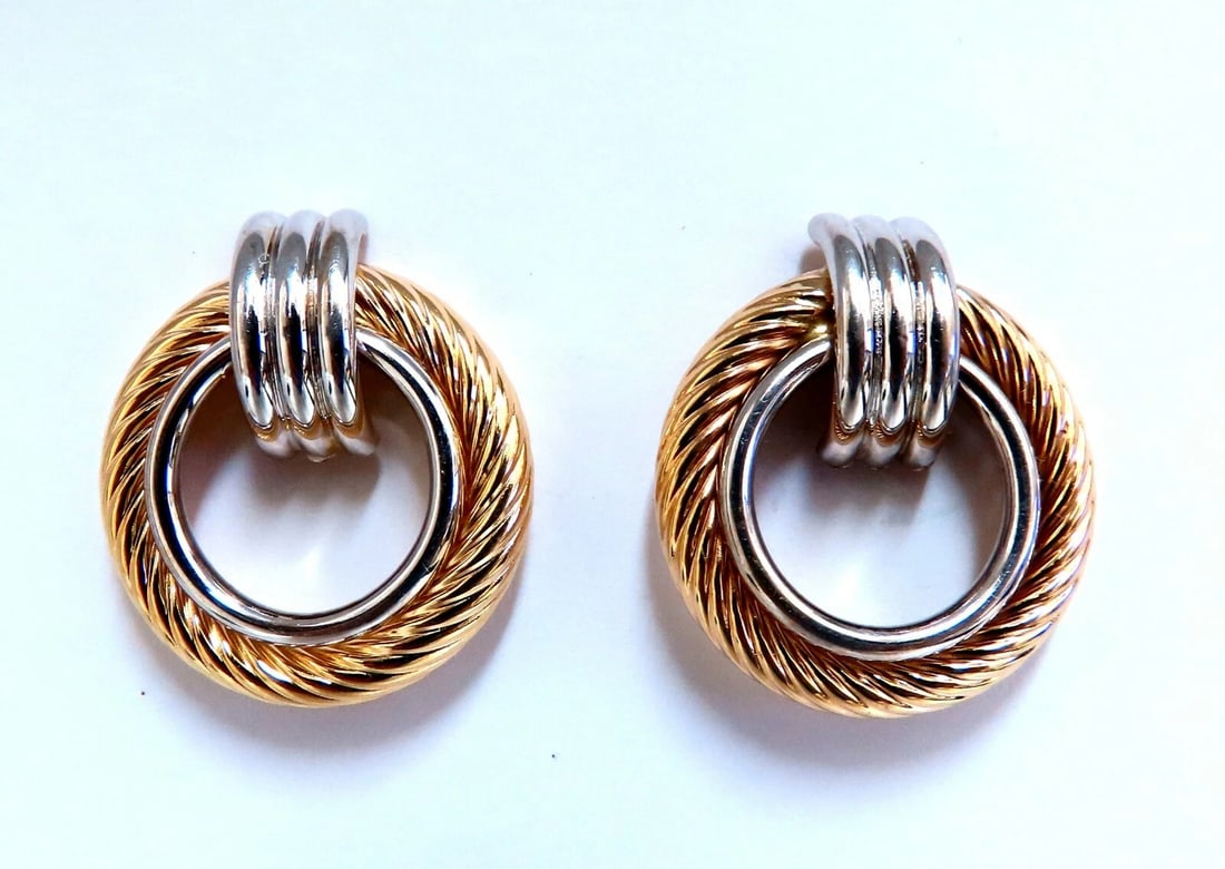 14kt Gold Textured Rope Twist Knocker Circle Earrings** (1 of 3)