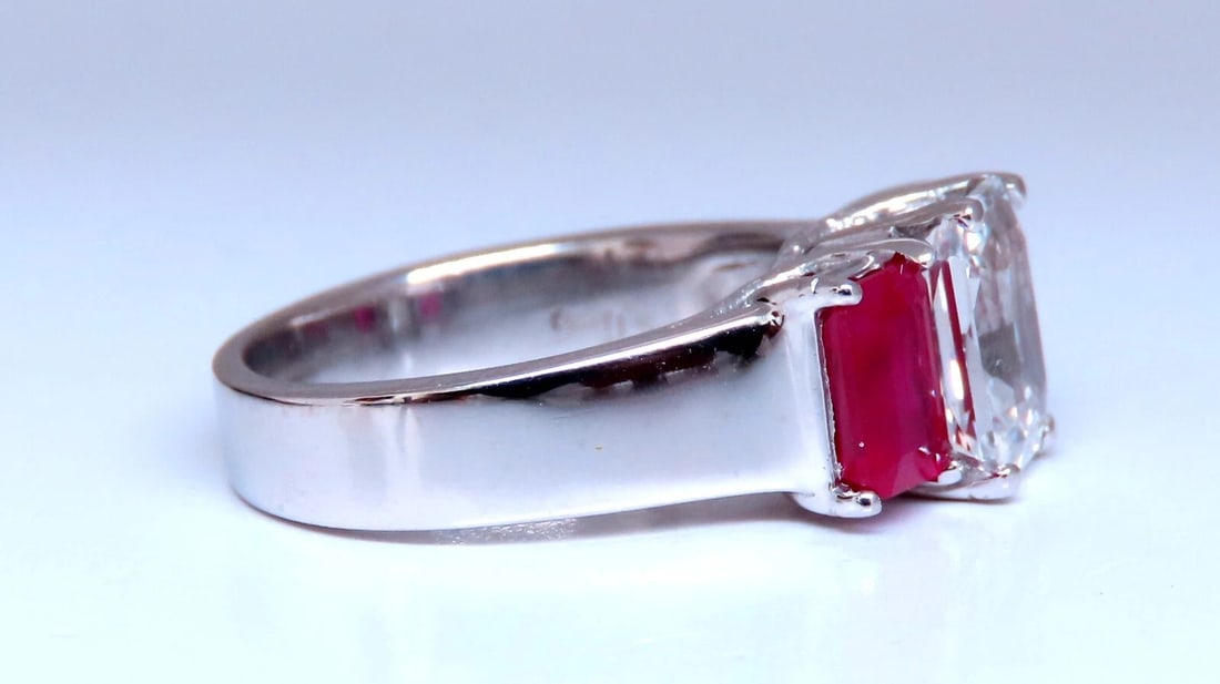 White Natural Sapphire & Ruby Ring Platinum *v - 3