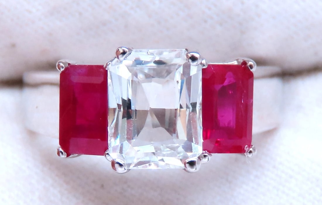White Natural Sapphire & Ruby Ring Platinum *v - 6