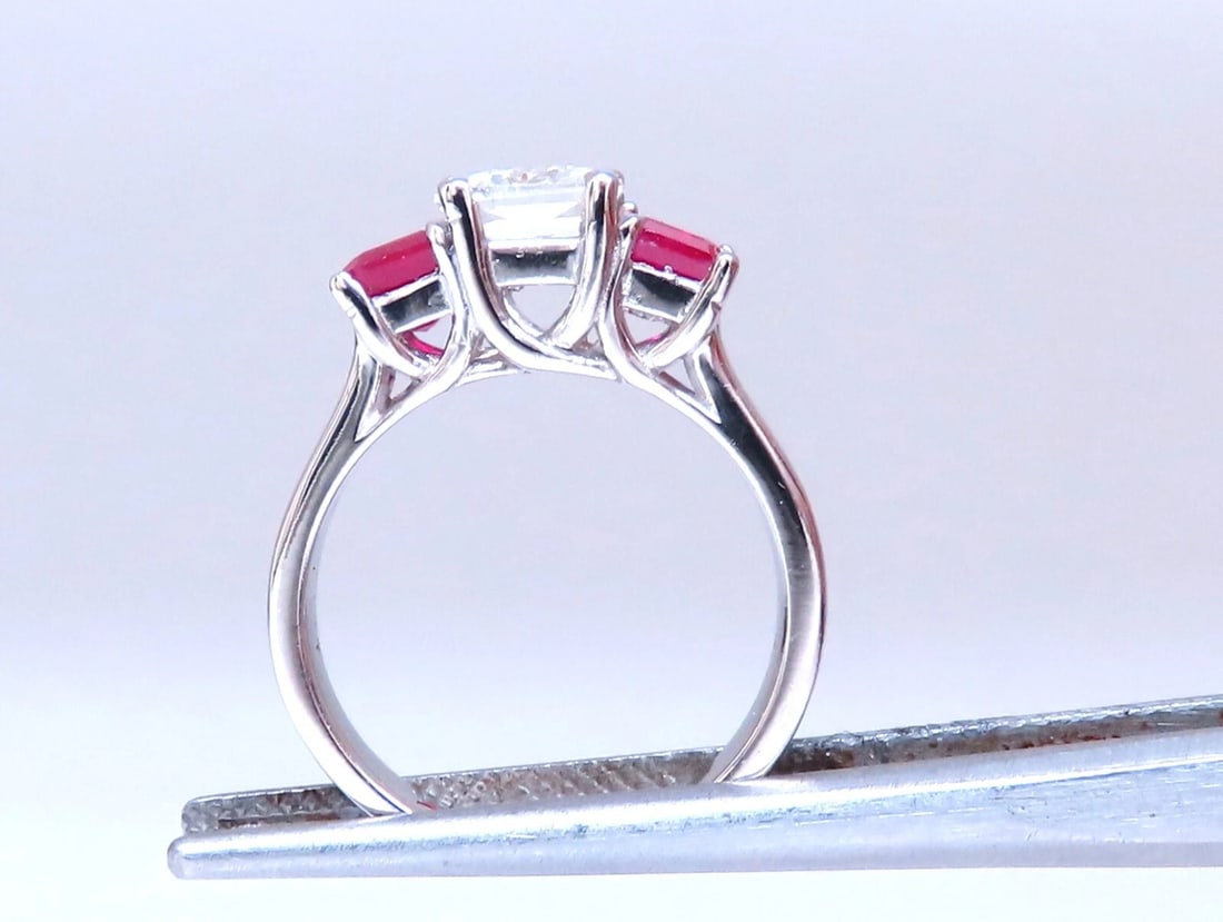 White Natural Sapphire & Ruby Ring Platinum *v - 7