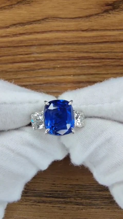 AGL Certified 7.63ct Natural No Heat Royal Blue Sapphire Diamond Ring Platinum*v - 2