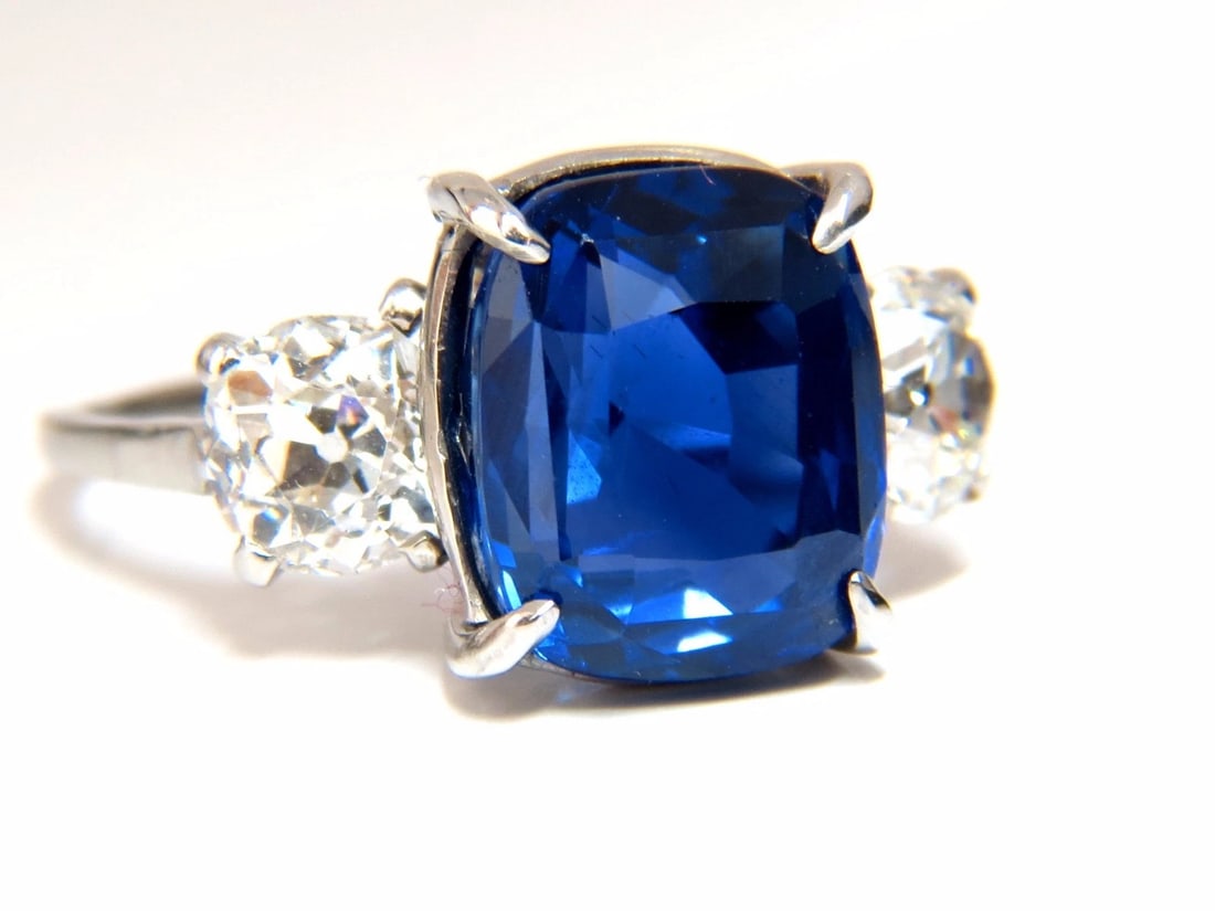 AGL Certified 7.63ct Natural No Heat Royal Blue Sapphire Diamond Ring Platinum*v - 7