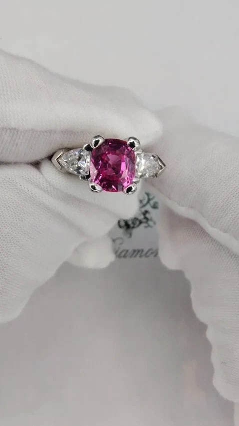 AGL Certified Natural Pink Sapphire diamond ring platinum arthritis knuckle *v - 2