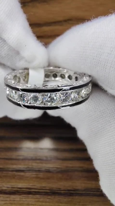 2.26CT NATURAL DIAMONDS ETERNITY BAND 14KT & BLACK ENAMEL 14KT *v - 2