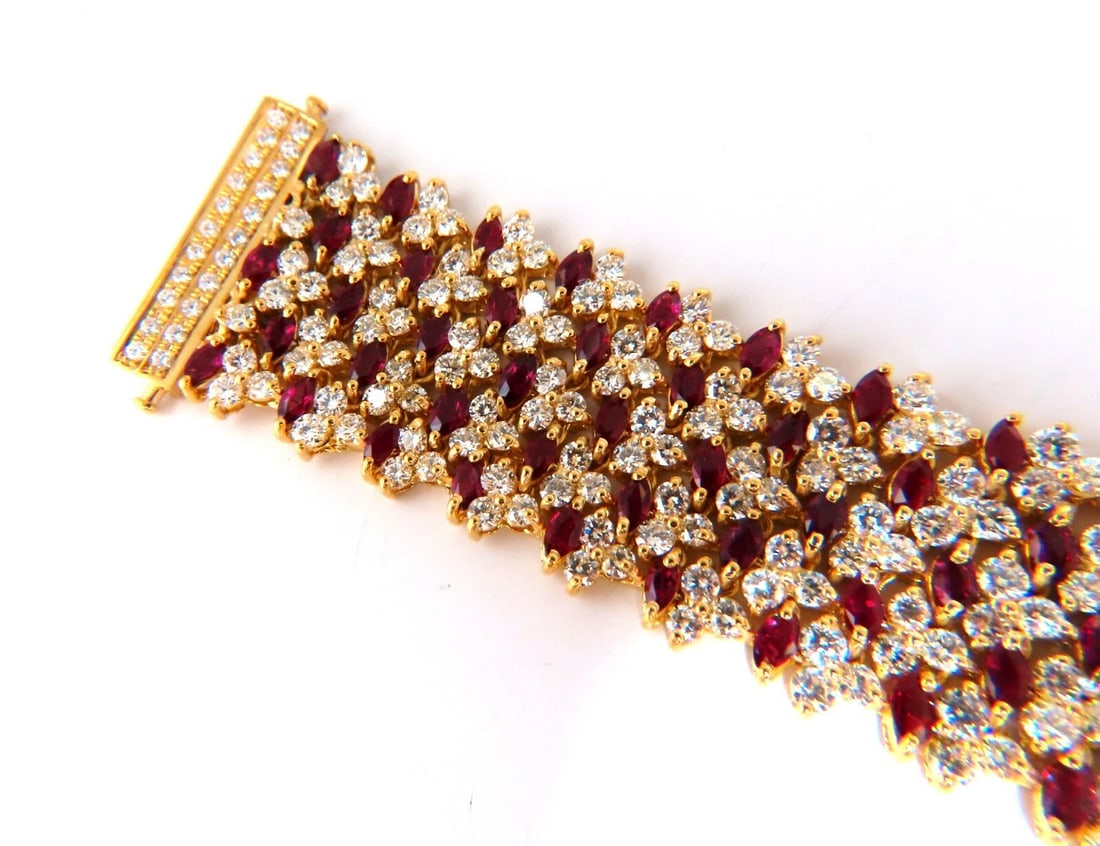 44.58ct Natural Ruby Diamond Wide Cuff Bracelet 14kt Flex Mesh** - 3