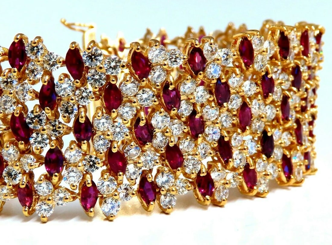 44.58ct Natural Ruby Diamond Wide Cuff Bracelet 14kt Flex Mesh** - 4