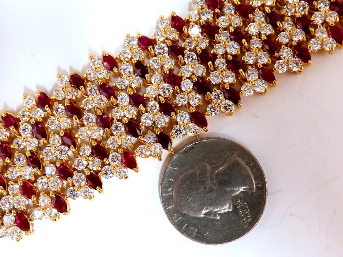 44.58ct Natural Ruby Diamond Wide Cuff Bracelet 14kt Flex Mesh** - 7