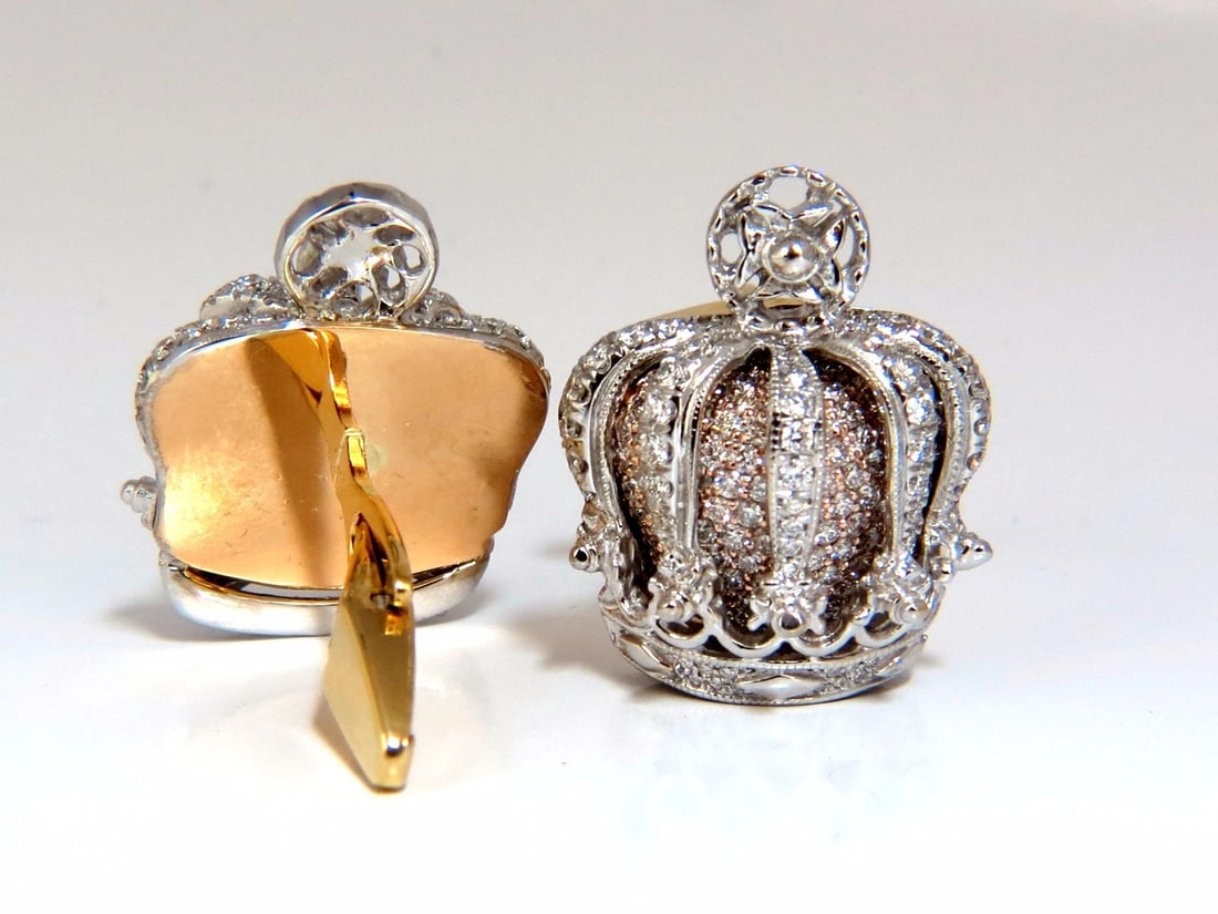 Posh Britt 3D Royal Crown 6.00ct. Diamonds Cufflinks 18Kt Kingship** - 4