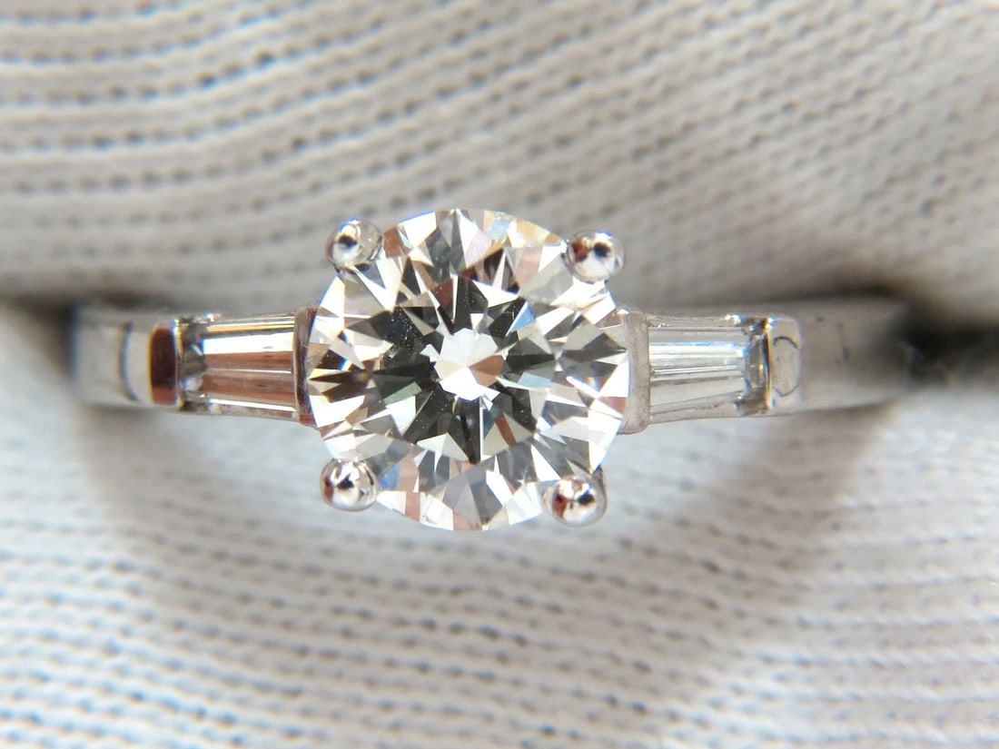 GIA 1.51ct. Round Brilliant Excellent cut diamond .30ct baguette ring Platinum*v - 9