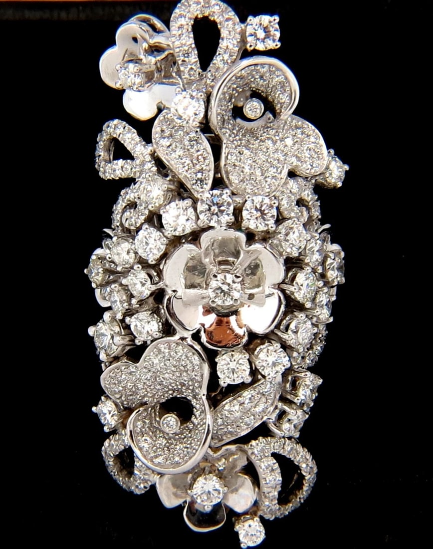 4.00CT NATURAL DIAMONDS FLORAL COCKTAIL VINE 3D DECO RING 18KT *v - 4