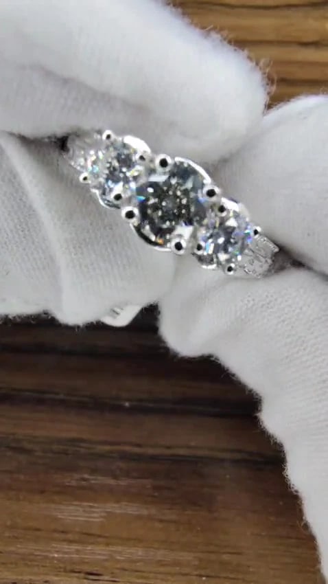 1.09CT NATURAL ROUND BRILLIANT DIAMOND RING CLASSIC THREE ENGAGEMENT *v - 2