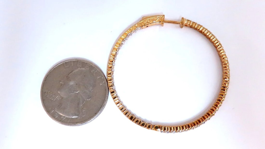 2.75ct Natural Round Diamond hoop earrings 14kt 1.6 inch single share prong** - 3