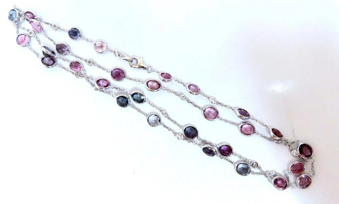 25.10ct multi-colored natural spinel diamonds yard necklace 14kt gold 12307** - 2