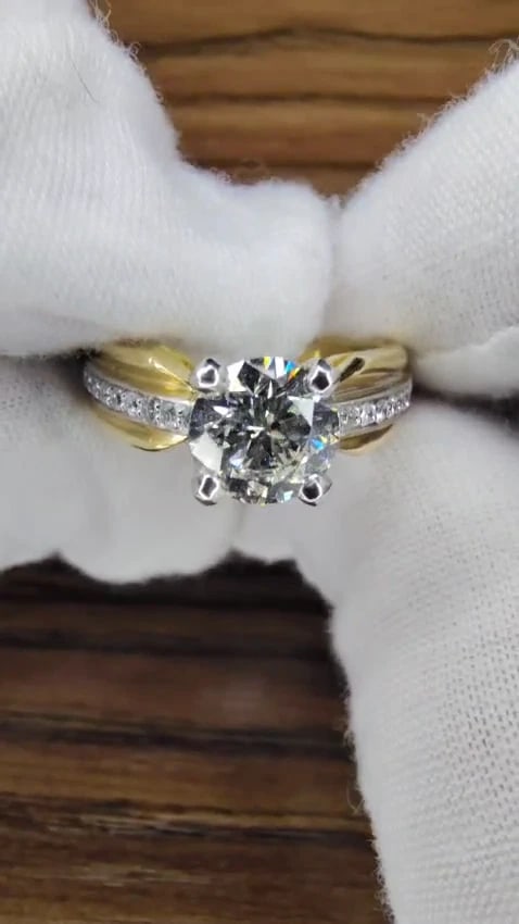 GIA CERTIFIED 1.26CT J/SI ROUND BRILLIANT DIAMOND BEAD SET PLATINUM 18KT RING *v - 2