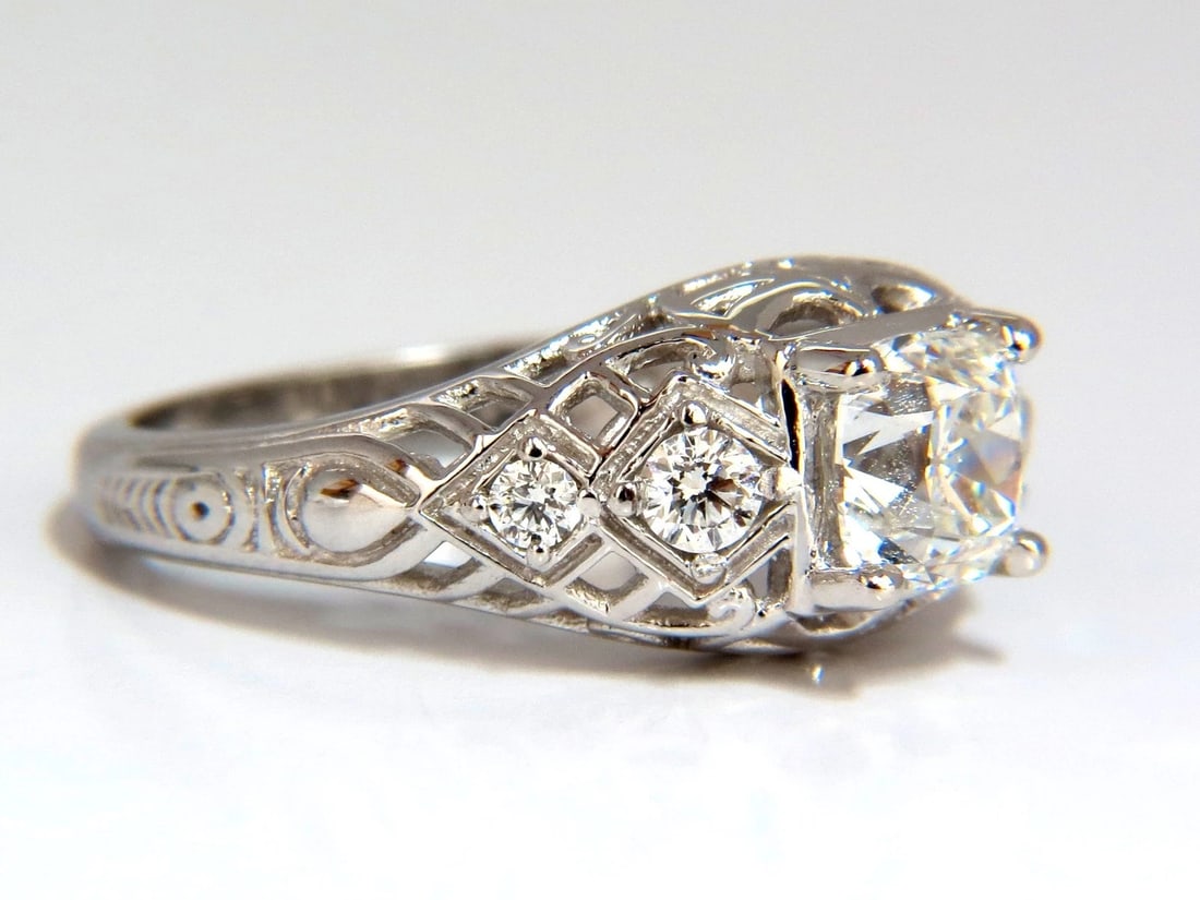 GIA 1.04ct. Cushion Brilliant natural diamond ring G/ Si-1 Deco 14kt gold *v - 3