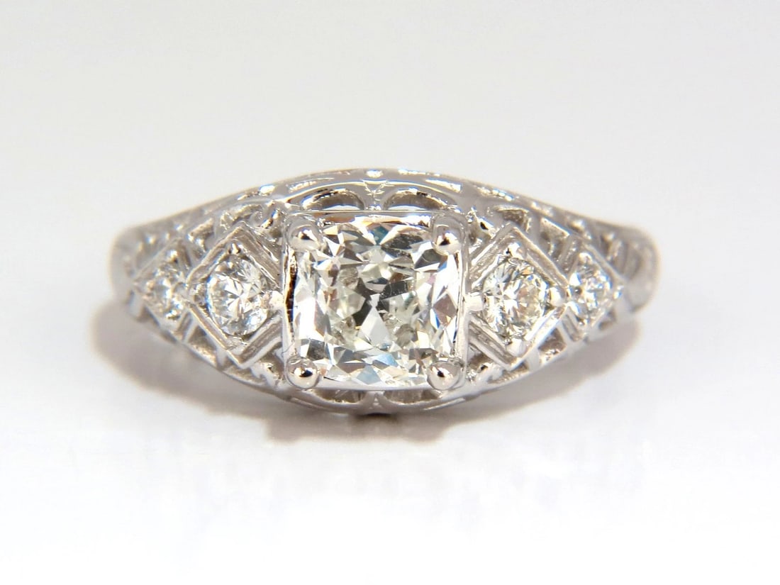 GIA 1.04ct. Cushion Brilliant natural diamond ring G/ Si-1 Deco 14kt gold *v - 8