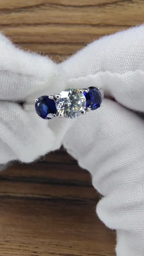 GIA Certified .73ct Natural Diamond Sapphires Ring 14kt 45547 *v - 2