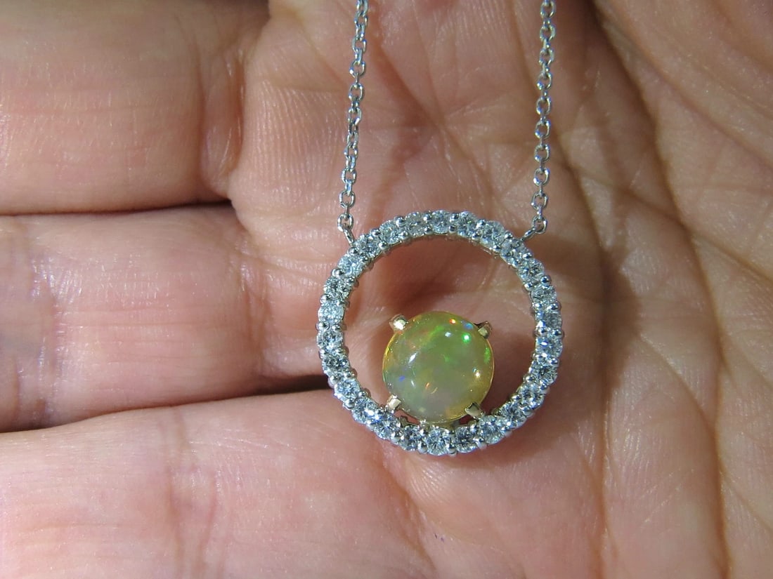 2.60CT NATURAL VIBRANT OPAL DIAMOND NECKLACE 14KT** - 2