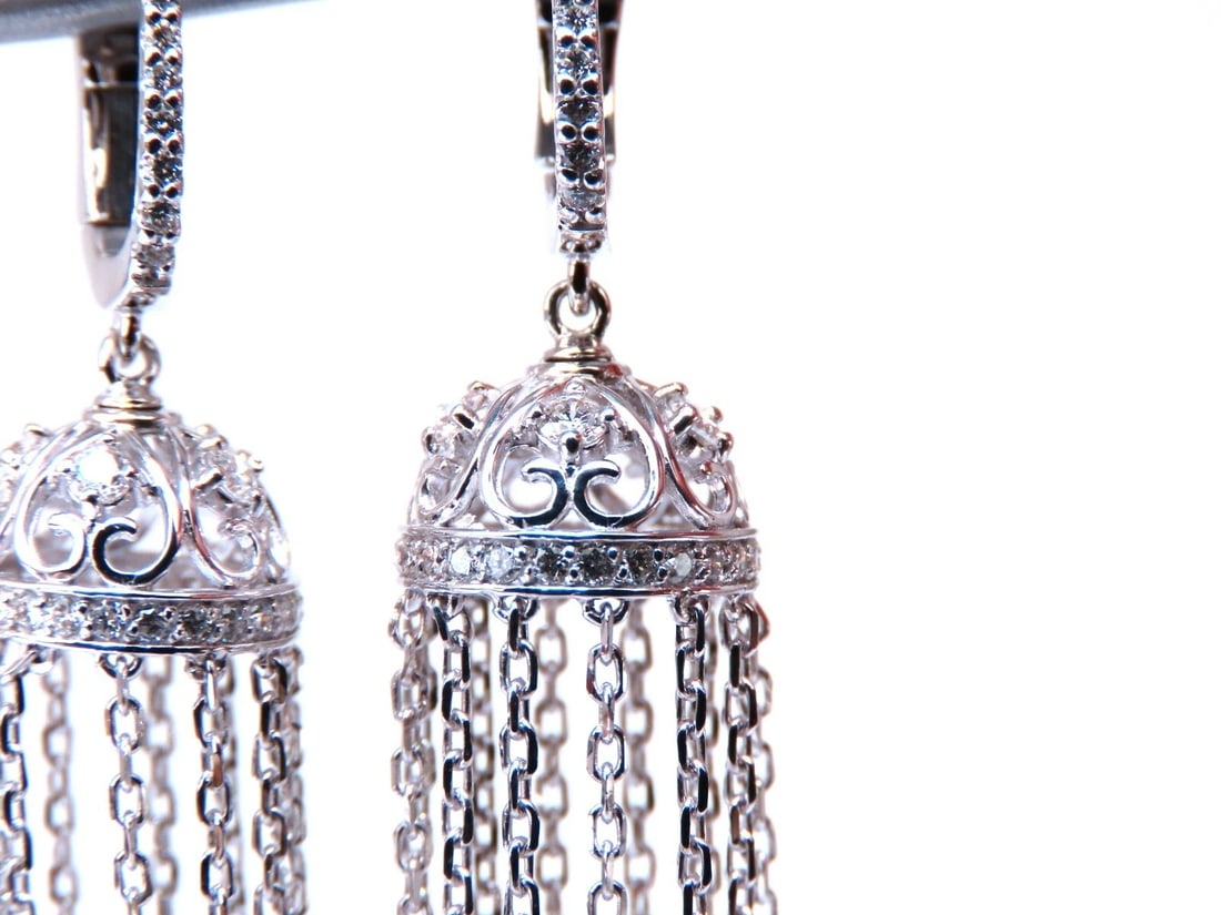 1.50ct natural diamonds umbrella cascading drop dangle earrings 14kt** - 2