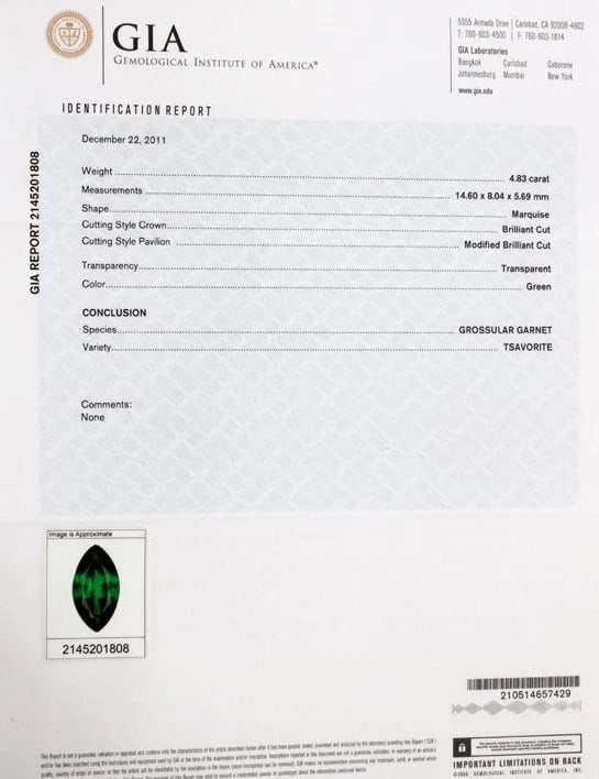 GIA CERTIFIED 7.63ct. NATURAL GREEN MARQUISE TSAVORITE DIAMONDS BROOCH PIN 18k** - 9