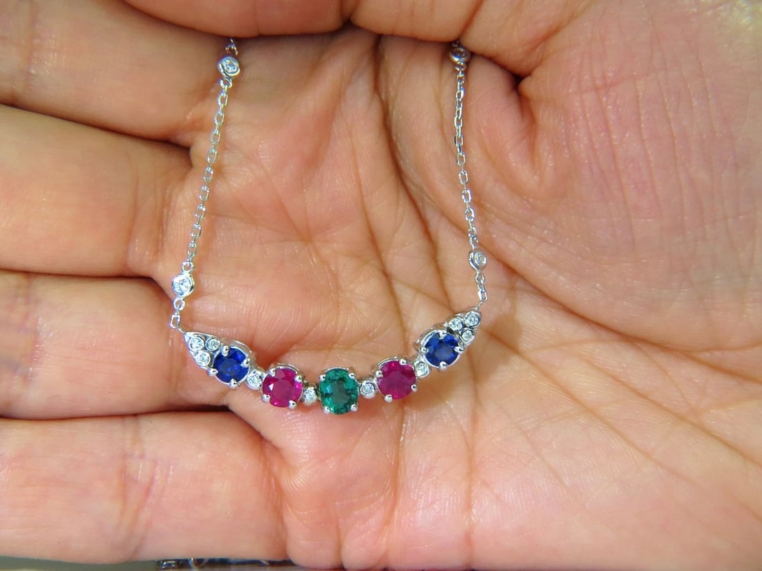 3.60CT NATURAL RUBY EMERALD SAPPHIRE DIAMONDS NECKLACE F/VS ARCH & BY YARD ** - 9
