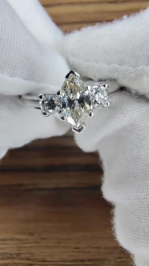1.00ct Natural Marquise Diamond Ring 14 Karat Gold Classic Three *v - 2
