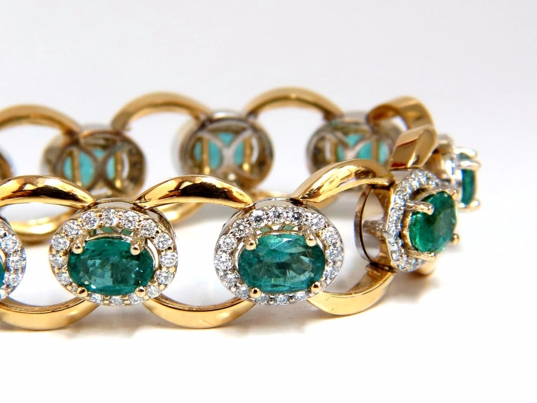 13.10ct Bright vivid green natural emerald diamonds cluster link bracelet 14kt** - 2