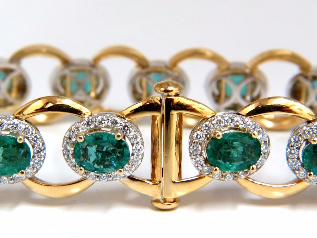 13.10ct Bright vivid green natural emerald diamonds cluster link bracelet 14kt** - 3