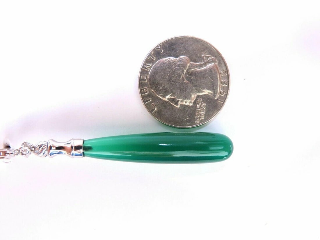 37mm extra long natural Jade drop diamond earrings 14 karat** - 4