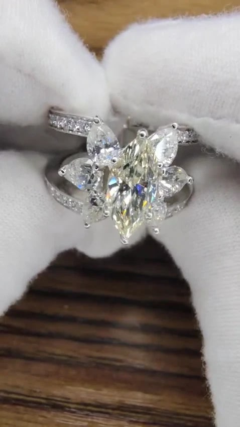 4.12ct natural diamonds marquise / pear eternity ring cocktail mod 14kt *v - 2