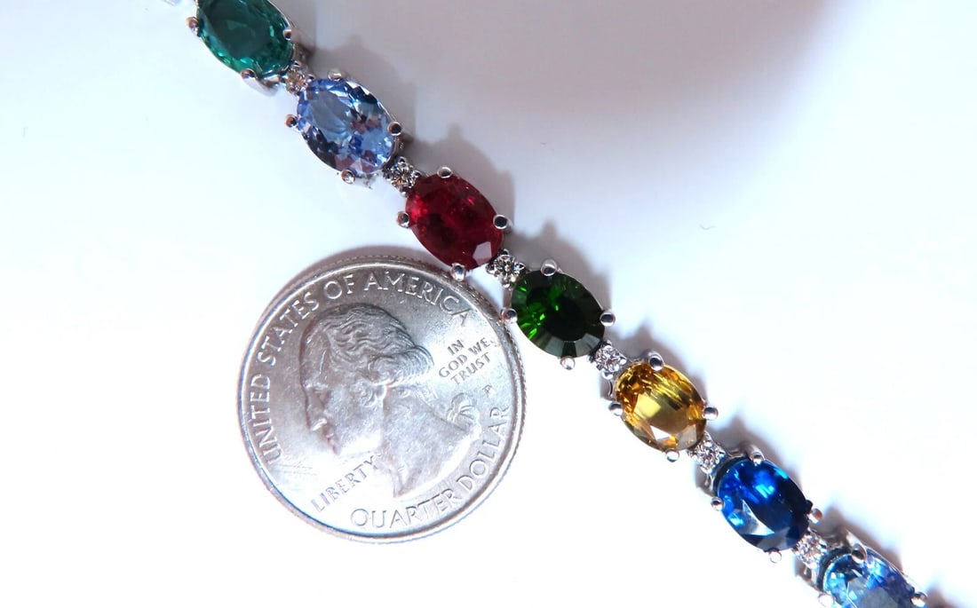 20.68ct Sapphire Tanzanite Aquamarine Tourmaline Emerald Zircon Bracelet 14kt** - 7