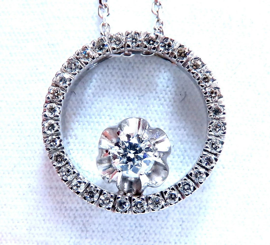 .59ct Natural Round Diamonds Circle Pendant Necklace 14kt**: Title: .59ct Natural Round Diamonds Circle Pendant Necklace 14kt** Description: MAGNIFICENT JEWELS Circle Necklace & Floating Diamond Natural Diamonds: .34ct. Vs-2 clarity, G-color Center: .25ct G-col