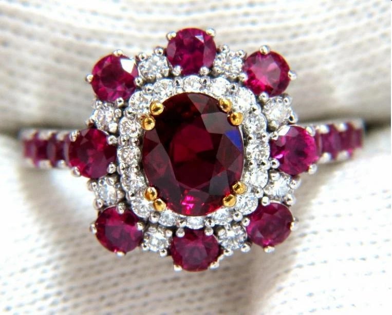 GIA Certified 2.92 Carat Natural Ruby Diamond Ring 14kt Cluster 12346 *v - 7