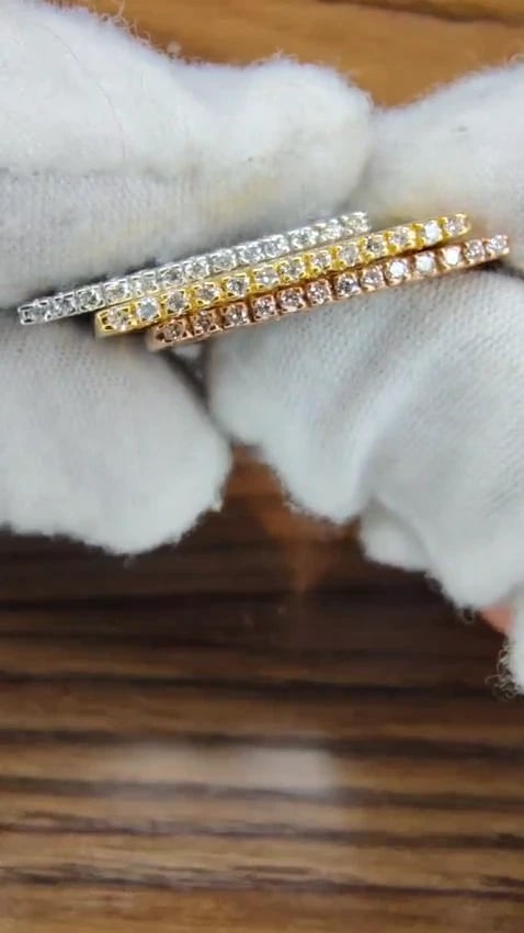 .75ct Natural Diamonds Stacking Bands 14kt Gold Mod minimalist deco *v - 2