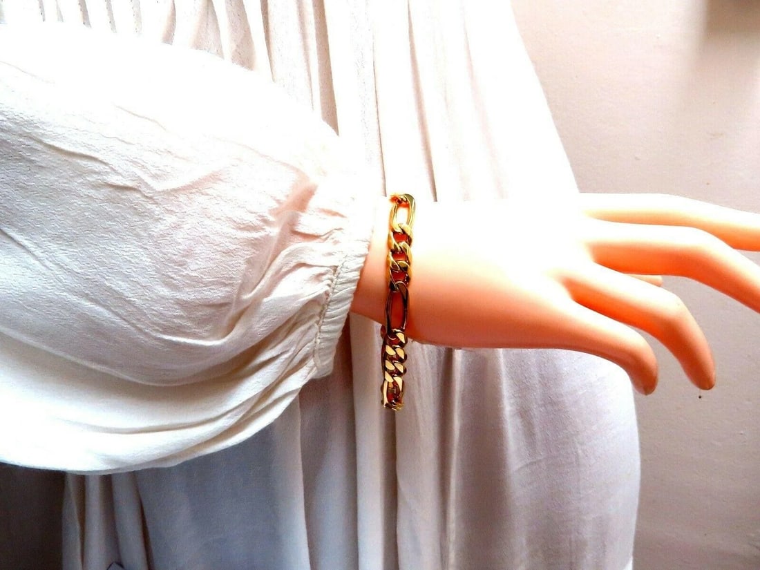 Figaro Link 14kt Gold Bracelet 8.5 inch 8.7mm 29 Gram Unisex 11090** - 4