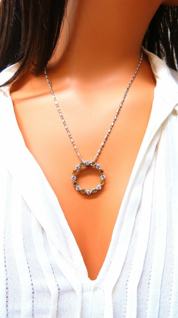 3.32ct Fancy Color Natural Yellow Brown Diamond Circle Eternity Necklace 14kt** - 5
