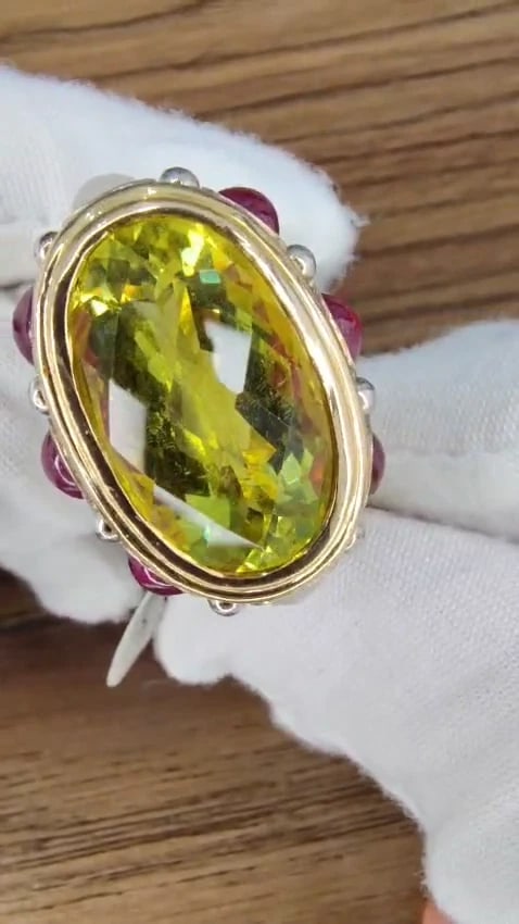 25ct Natural Lemon Quartz Vintage Ring 19 Karat Vintage 52 Gram *v - 2