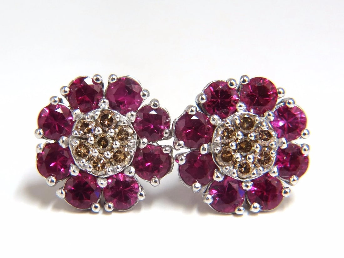2.65ct Natural Fancy Color Diamonds Ruby Cluster Earrings 14kt** (1 of 6)